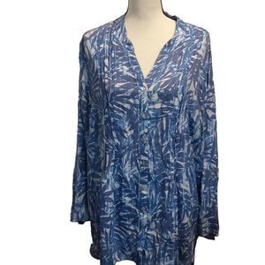 Ruby Rd Blue Pleated Button Front Shirt Women's Size‎ 1XL